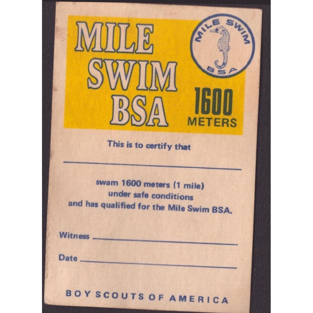 Vintage Boy Scouts of America Mile Swim BSA 1600 Meters Certificate Card No 4246 - Picture 1 of 2